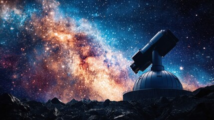 Wall Mural - An observatory dome under a star-filled galaxy, with telescopes pointed toward the cosmos.