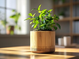 Custom engraved bamboo plant pot with name, ecofriendly gift.