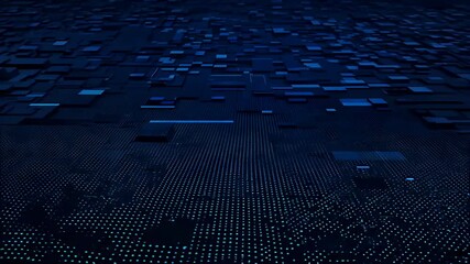 digital 4K animation small blue black squares forming pattern signs set dark background creating modern abstract design techthemed visuals texture video art hd illustration puzzle vector business