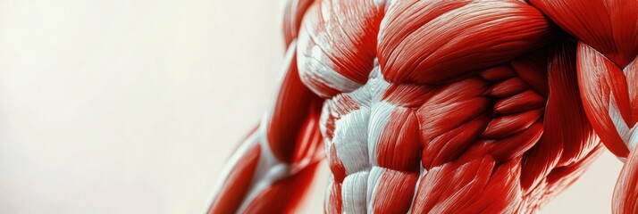 Leinwandbilder - This detailed 3D close-up displays red and white muscle tissue, showcasing intricate anatomical details and textures for educational purposes. Generative AI