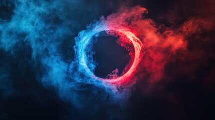 Wall Mural - a ring of red and blue smoke against a black background.
