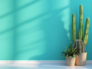 Nature decore cactus plant on blue tone background