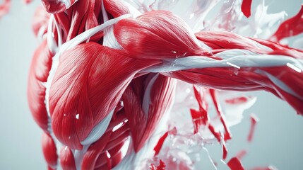 Aufkleber - This visual features a striking red and white muscle detail, highlighting the complexity and beauty of human anatomy in a 3D format. Generative AI