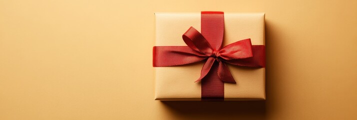 Poster - A large gift box sits elegantly, wrapped in neutral paper and adorned with a vibrant bow, ready to bring joy on a special day. Generative AI