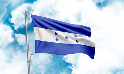 Honduras flag waving on sky background. 3D Rendering