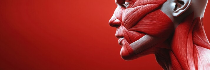 Aufkleber - Exploring the intricate details of muscle anatomy, showcasing a vivid red and white muscle structure from a close-up perspective. Generative AI