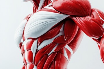 Leinwandbilder - This 3D close-up highlights the striking red and white muscle structure, focusing on the anatomy's detailed textures and contours. Generative AI