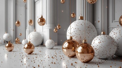 Christmas white background with christmas balls and decoration