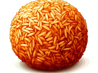 A spherical ball of cooked rice, golden brown in color, isolated on a white background.