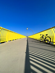 A gravel bike in yellow and blue surrounding