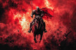 © Michael - Dark fantasy illustration of a warrior on horseback with a sword, surrounded by fire and smoke