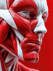 Aufkleber - A striking 3D rendering showcases the intricate details of a red and white muscle model emphasizing human anatomy and artistic expression. Generative AI