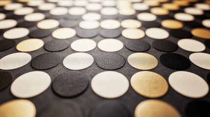 Aufkleber - Large and small circles are scattered across a diagonal grid, creating a striking abstract geometric pattern on a textured backdrop. Generative AI