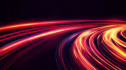 Curving Light Trails in Red and Yellow Neon Colors