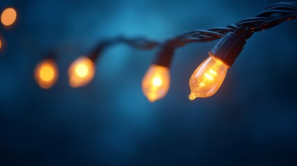 holiday illumination and decoration concept, Christmas garland bokeh lights over dark blue background
