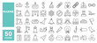 © M Design - Set of 50 line icons related to marine, port, ship, boat, harbor, crane, pier, wharf, logistic, captain, shipyard, Editable stroke. Vector illustration