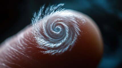 Poster - Swirling pattern of light on a human fingertip, resembling a miniature tornado