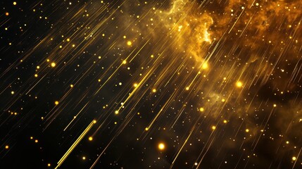Wall Mural - vibrant display of golden streaks and dots resembling a meteor shower or cosmic event against a dark