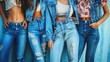 © Cambo27 - A group of friends wearing stylish denim outfits during a casual outing, illustrating fashion trends and friendship
