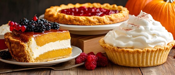 Delicious Thanksgiving Dessert Spread with Pies and Cakes