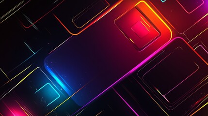 Poster - Modern Neon Blocks and Lines in a Futuristic Abstract Composition on a Dark Background : Generative AI