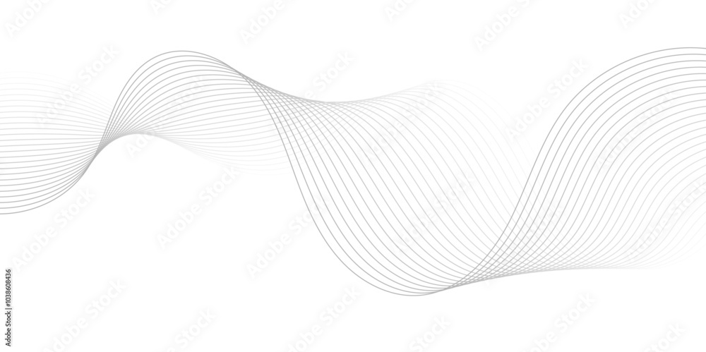 Abstract gray wave dynamic curve lines on transparent background with ...