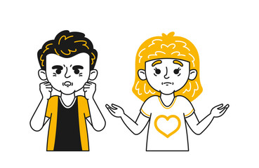 cartoon illustration of two children displaying different emotions one child looks angry and determi