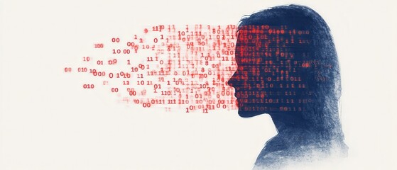 Poster - Woman's Profile with Binary Code.