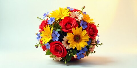 Poster - A vibrant bouquet of yellow, red, and blue flowers.