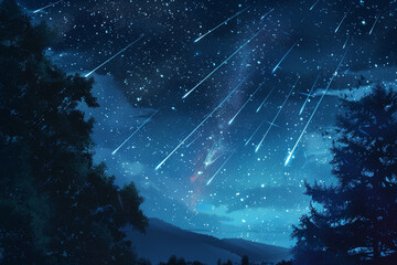 Wall Mural - a beautiful night sky with a shooting star streaking across it