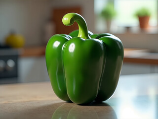 Green pepper sits on a countertop