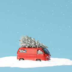 Poster - Christmas van delivery. 3d rendering