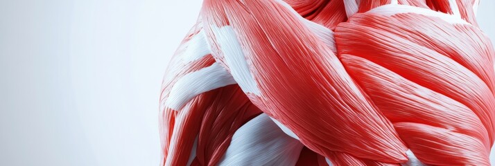 Poster - A striking close-up view highlights the intricate textures and structures of a red and white muscle, showcasing anatomical precision and detail. Generative AI