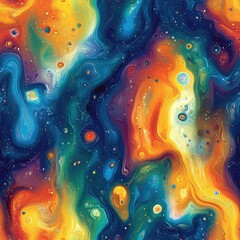 Vibrant abstract seamless background resembling a galaxy nebula in outer space with swirling colors of blue, orange, yellow, red, and green