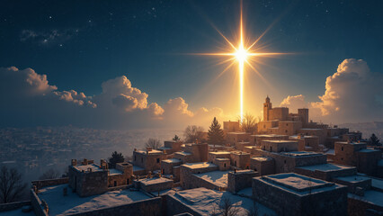 radiant star over bethlehem: iconic christmas scene for holiday marketing and religious inspiration