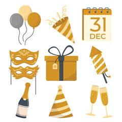 new year's eve elements collection icons for web set of new year party