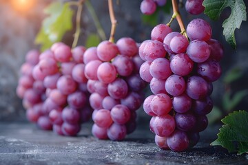 Fresh Red Grapes on the Vine in Sunlit Vineyard Setting for Autumn Harvest