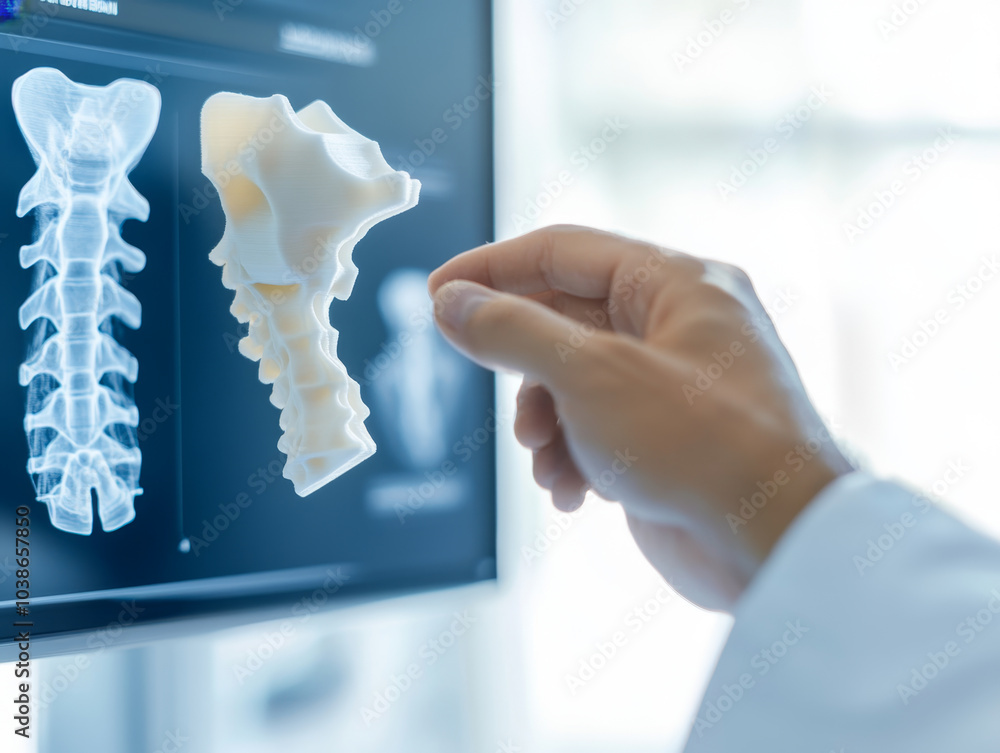 medical professional is demonstrating use of 3D printed spinal model ...