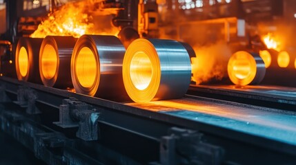 Canvas Print - Advanced steel alloys being manufactured for industrial applications in an innovative plant.