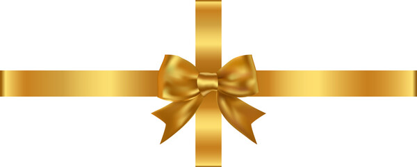 Wall Mural - Golden bow. Ribbon. Isolated on white background. For decorating gifts and packaging, golden bow. Vector illustration