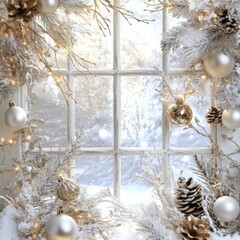Wall Mural - background with christmass decoration. white and gold style