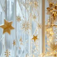 Wall Mural - background with christmass decoration. white and gold style