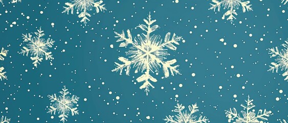 A minimalistic design featuring a repeating pattern of snowflakes on a blue background