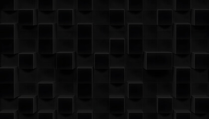 Abstract black 3D geometric cubes background - seamless pattern isolated with white highlights, png