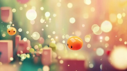 Wall Mural - Cute Orange Blob in Colorful Dreamy Bokeh Background
