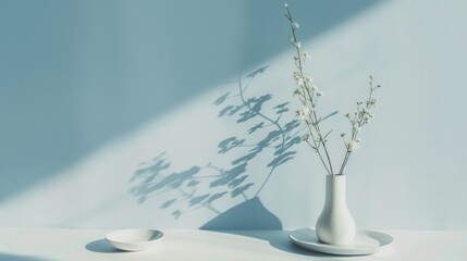 Wall Mural - White Flowers in a Vase with Sunlight