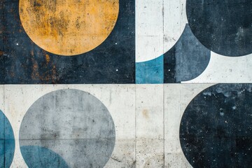 Wall Mural - Scattered large and small circles create an abstract pattern along a diagonal line grid on a textured background. Generative AI