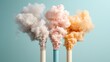 © iamtopkritsada - Smokestacks releasing vibrant colored smoke into clear skies, symbolizing pollution and environmental awareness