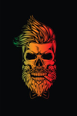 Wall Mural - Hipster skull with beard and mustache with cigar in mouth.. Original vector illustration in vintage style. T-shirt design.