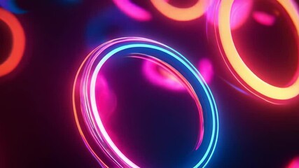 Wall Mural - Neon Light Rings with Bokeh Effect in Dark Background
